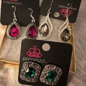 Paparazzi Silver Earrings with Pink and Green Accents